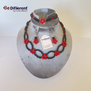 طقم وردات كريستال أسود و حجر أحمر و لؤلؤ أسود