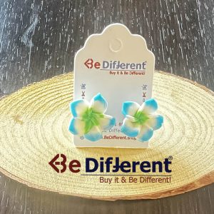 حلق وردة صغير أزرق مع أخضر
