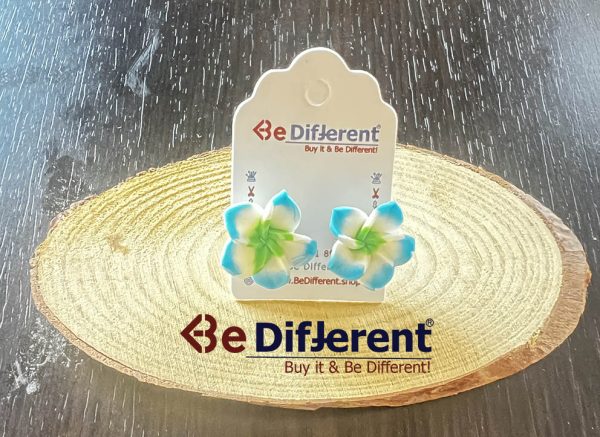 حلق وردة صغير أزرق مع أخضر